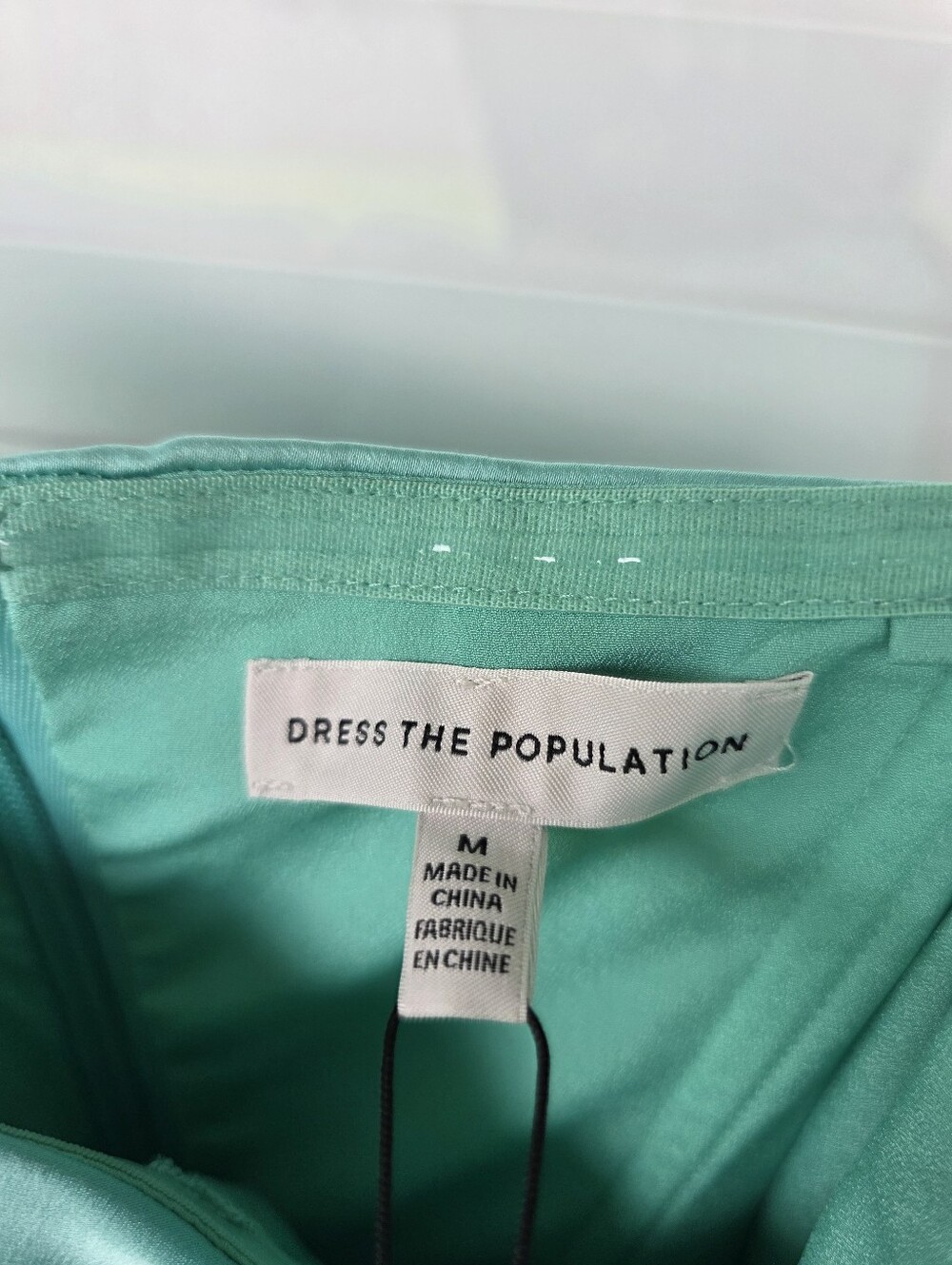 Dress The Population Mint Green Satin Wide Leg Jumpsuit Ruched Cowl Neck Size M - Picture 9 of 12